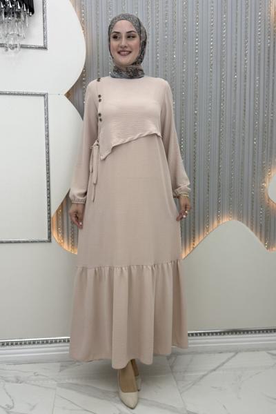 Aram düğme elbise Krem