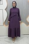 Aram düğme elbise Mor