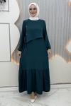 Aram düğme elbise Petrol Yeşili