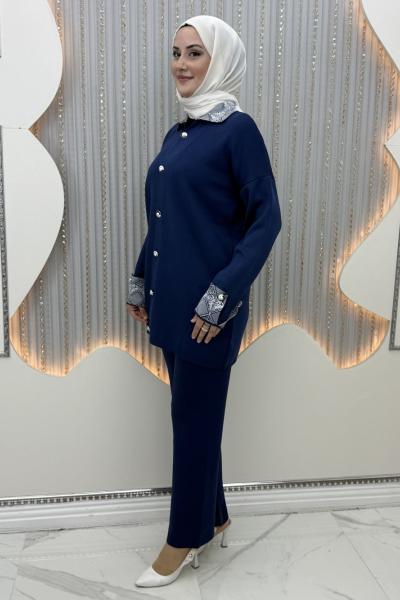 Büklüm Pantolonlu Takım Lacivert