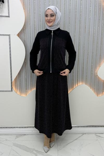 Deste Elbiseli Hırka  Mor