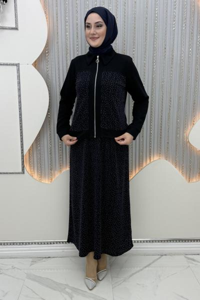 Deste Elbiseli Hırka  Lacivert