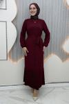 Düğme Elbise Bordo