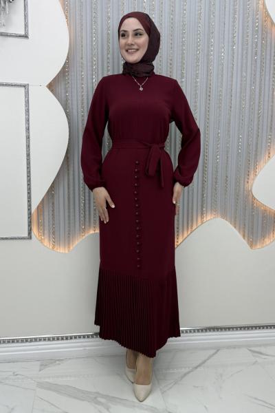 Düğme Elbise Bordo