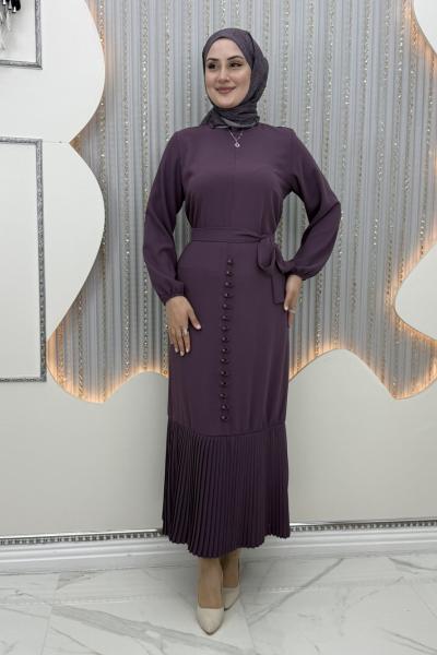 Düğme Elbise Mor
