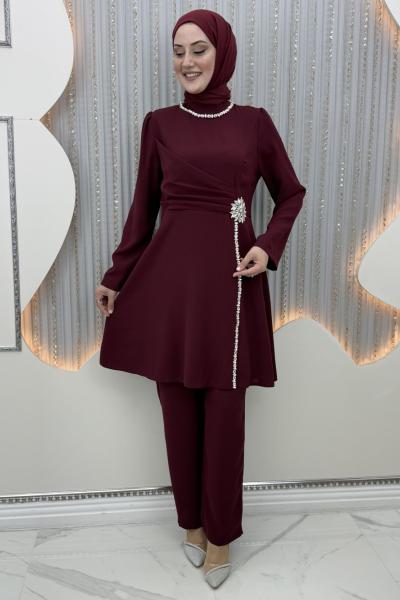 Günışığı pantolonlu takım Bordo