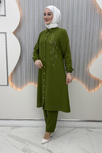 İkra Pantolonlu Takım Yağ Yeşili
