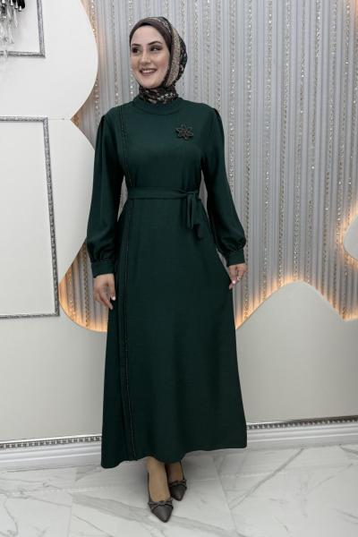 Kadem taşlı elbise Zümrüt