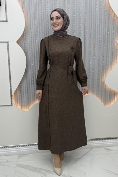 Kadem taşlı elbise Kahverengi