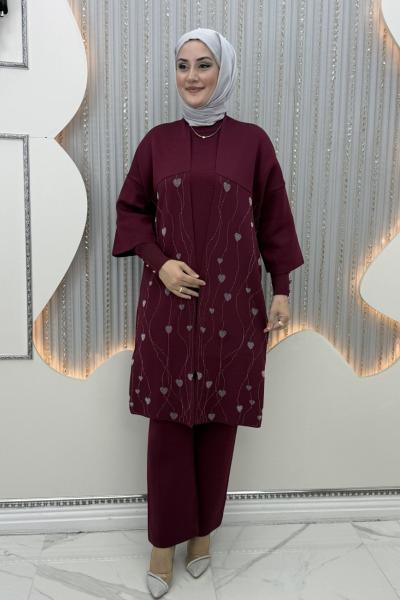 Kalp Simli 3’lü Takım Bordo