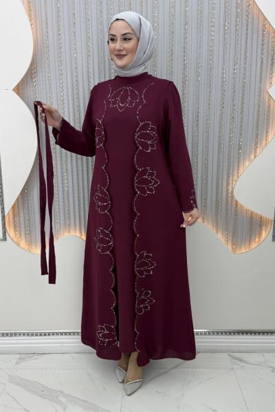 Kıymet Yelekli Elbise Bordo