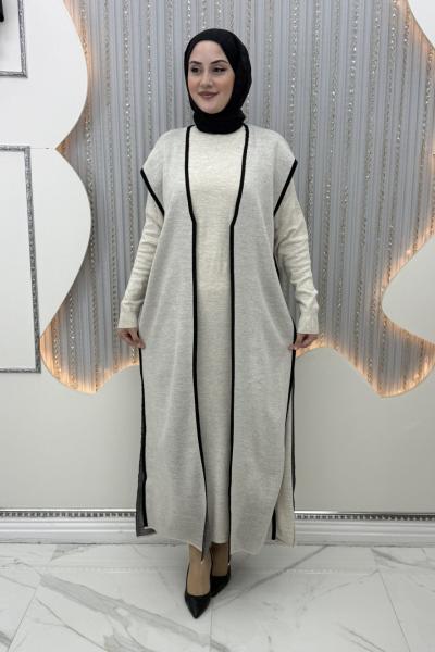 Lalin elbiseli hırka Krem