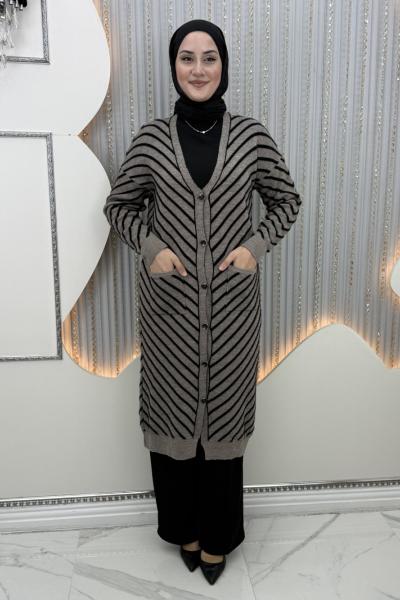 Mehlika Çizgili Hırka Sütlü Kahve