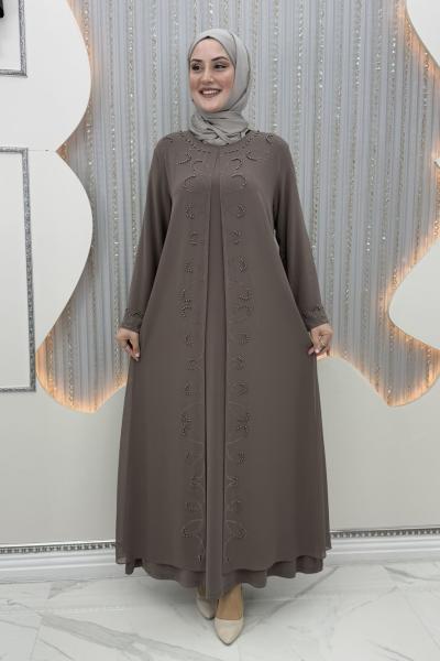 Mücevher elbiseli hırka Vizon