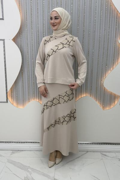 Nilda etekli takım Krem