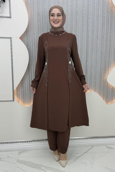 Nora pantolonlu takım Kahverengi