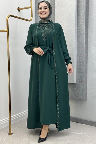 Sebil yelekli taşlı 2li takım  Zümrüt