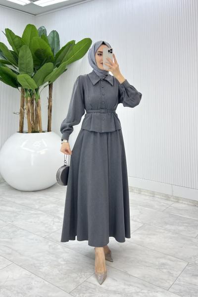 Antrasit Eftelya Etek Takım Tesettür Giyim