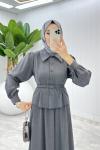Antrasit Eftelya Etek Takım Tesettür Giyim