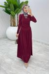Bordo Büzgü Sendi Elbise Tesettür Giyim