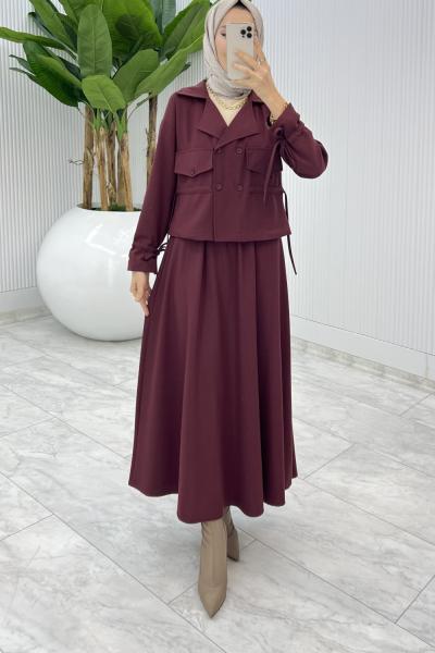 Bordo Delal Etek Takım Tesettür Giyim