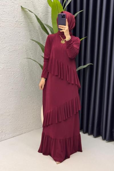 Bordo Duru Elbise Tesettür Giyim