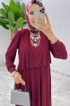 Bordo Premium Diva Elbise Tesettür Giyim