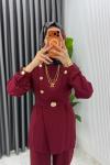 Bordo Premium Kemerli Gözde Takım Tesettür Giyim