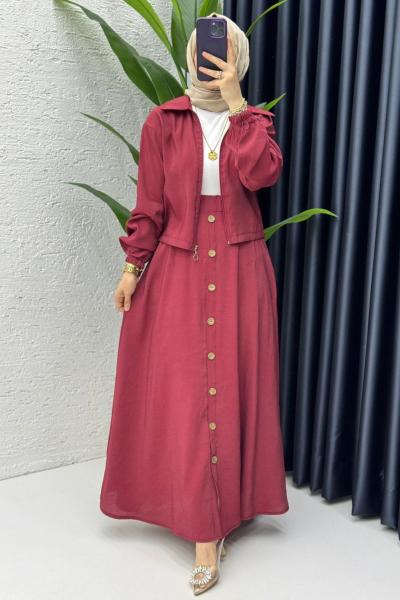 Bordo Seren Takım Tesettür Giyim