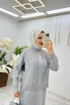 Gri  Damla Triko Elbise Takım Tesettür Giyim