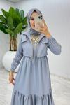Gri Hicran Elbise Takım Tesettür Elbise
