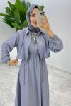 Gri Jale Elbise Takım Tesettür Giyim
