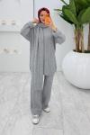 Gri Premıum Atkılı Triko Takım Tesettür Giyim
