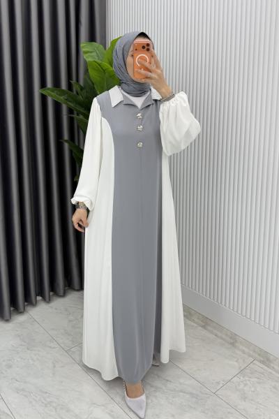Gri Premıum Aden ELbise Tesettür Giyim