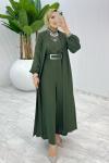 Haki Premium Silva Tulumlu Abaya Takım Tesettür Giyim