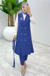 İndigo Broşlu Ala Yelek Takım Tesettür Giyim
