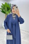 İndigo Premıum Melek Abaya Takım Tesettür Giyim