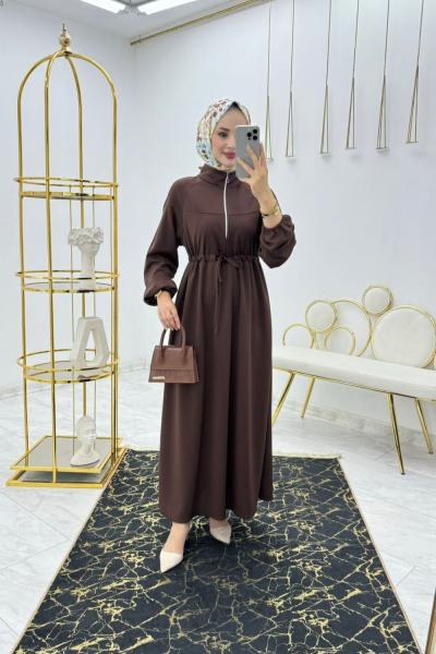 Kahve Nazlı Elbise Tesettür Giyim