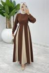 Kahve Parçalı Elbise Tesettür Giyim