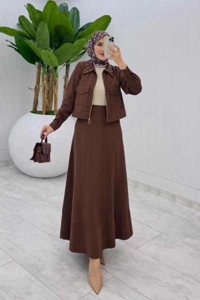 Kahve Peyda Premium Etek Takım Tesettür Giyim