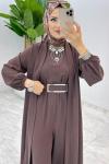 Kahve Premium Silva Tulumlu Abaya Takım Tesettür Giyim