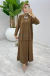 Kahve Premium Aksu Etek Takım Tesettür Giyim