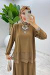 Kahve Premium Aksu Etek Takım Tesettür Giyim