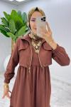 Kahverengi Hicran Elbise Takım Tesettür Elbise