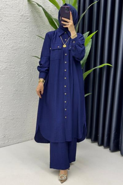 Lacivert Amine Takım Tesettür Giyim