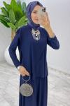 Lacivert Asimetrik Takım Tesettür Giyim