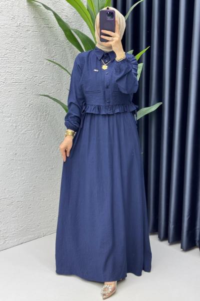 Lacivert Hüda Elbise Tesettür Giyim