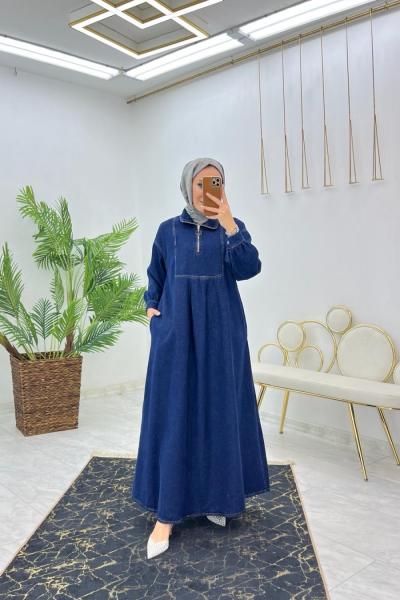 Lacivert Kübra Kot Elbise Tasettür Giyim
