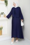 Lacivert Modadüğme Elbise Takım Tesettür Giyim