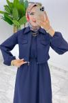 Lacivert Oylat Elbise Tesettür Giyim